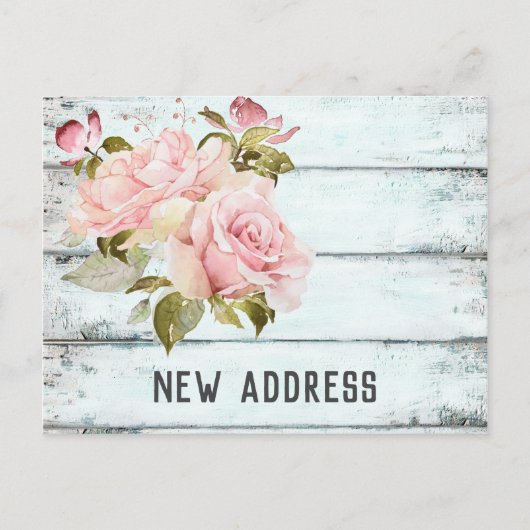 Carte Postale Faire-part Roses Roses Rustiques Clôture Aqua Nouvelle Adress (Devant)