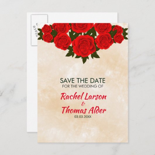 Carte Postale Faire-part Roses rouges (Devant / Derrière)