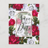 Carte Postale Faire-part Roses Rouges & Blanches Shabby Chic Glam Enregistr (Devant)