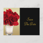 Carte Postale Faire-part Roses rouges & coeurs, mariage or et noir (Devant)