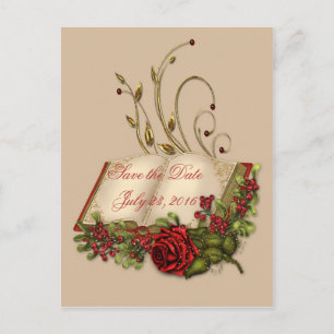 Carte Postale Faire-part Roses rouges et Bible ouverte Embellistée Enregist
