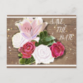 Carte Postale Faire-part Roses Rouges et Blanches Shabby-Chic (Devant)