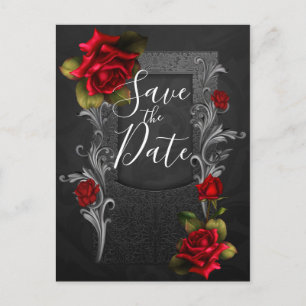 Carte Postale Faire-part Roses Rouges Mariage Gothique Orné Enregistrer la