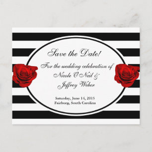 Carte Postale Faire-part Roses rouges sur des économies noires et blanches