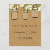 Carte Postale Faire-part Roses rustiques burlap ivoire mason jarres enregis (Devant)