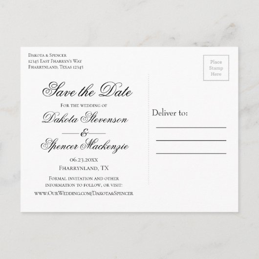 Carte Postale Faire-part Roses Violettes | Élégant Enregistrer la Date Aqua (Dos)