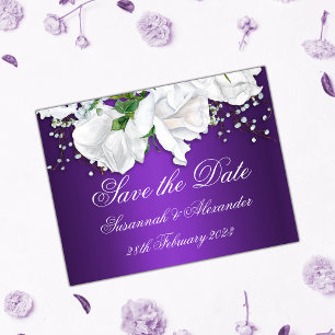 Carte Postale Faire-part Roses violettes et blanches Enregistrer la date