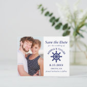 Carte Postale Faire-part Roue de capitaine nautique de mariage Photo bleu m (Debout devant)