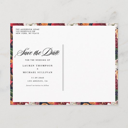 Carte Postale Faire-part Rouge Amaryllis et fleurs d'automne Enregistrer la (Dos)