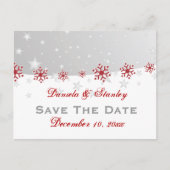 Carte Postale Faire-part Rouge argent gris flocon de neige mariage Enregist (Devant)
