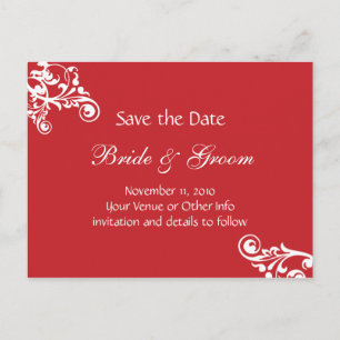 Carte Postale Faire-part Rouge Cerise Personnalisé Flourish Enregistrer la