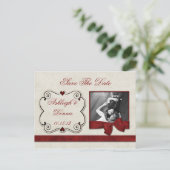 Carte Postale Faire-part Rouge coeurs parchemin ruban photo enregistrer la  (Debout devant)