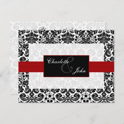 Carte Postale Faire-part rouge damas, noir et blanc  Save the Date (Devant / Derrière)