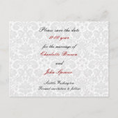 Carte Postale Faire-part rouge damas, noir et blanc  Save the Date (Dos)