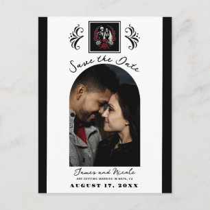 Carte Postale Faire-part Rouge et noir blanc Rose squelette Enregistrer la 