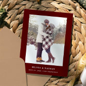 Carte Postale Faire-part Rouge Foncé Élégant Texte et Photo | Sauvegarder l