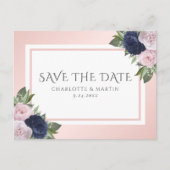 Carte Postale Faire-part Rouge Foncé Rose Fleurs Bleues Mariage Épargnez La (Devant)