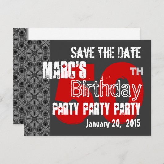 Carte Postale Faire-part Rouge gris moderne Enregistrer la date 50e anniver (Devant / Derrière)