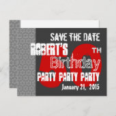 Carte Postale Faire-part Rouge gris moderne Enregistrer la date 50e anniver (Devant / Derrière)