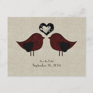 Carte Postale Faire-part Rouge Inséparables lin Look Enregistrer la date