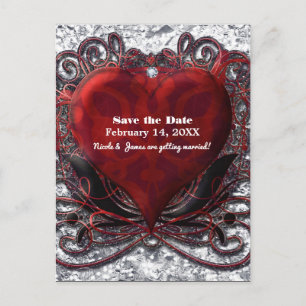 Carte Postale Faire-part Rouge Noir Argent Saint-Valentin Cœur Sauvegarder