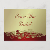 Carte Postale Faire-part Rouge & Or Cœurs & Volutes Date de sauvegarde (Devant)