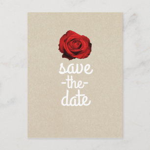 Carte Postale Faire-part Rouge Rose Kraft Mariage Rustique Économisez la Da