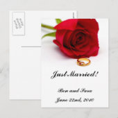 Carte Postale Faire-part Rouge Rose & Or Diamant Bague (Devant / Derrière)