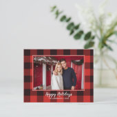 Carte Postale Faire-part Rouge rustique et noir En vichy flanelle Arbre de (Debout devant)