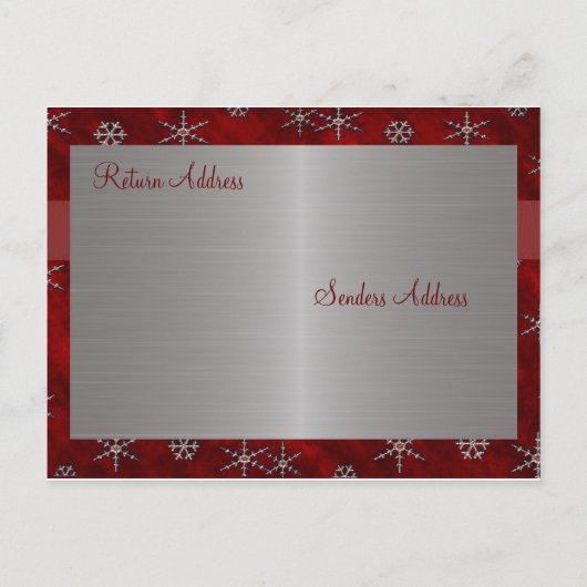 Carte Postale Faire-part Rouge Velours et Flocons de Neige Argentés Étape à (Dos)