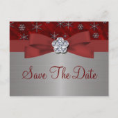 Carte Postale Faire-part Rouge Velours et Flocons de Neige Argentés Étape à (Devant)