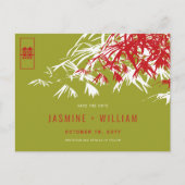 Carte Postale Faire-part Rouge Vert Zen Bambou Chinois Mariage Enregistrer  (Devant)
