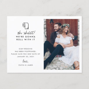 Carte Postale Faire-part Rouler avec ça Photo de mariage reportée