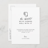 Carte Postale Faire-part Rouler avec l'humour Nouveau report de date de mar (Devant / Derrière)