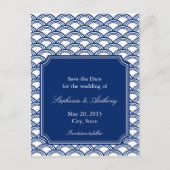 Carte Postale Faire-part Royal Blue Seigaiha Motif mariage Enregistrer la d (Devant)