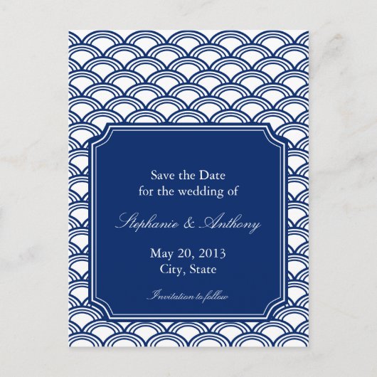 Carte Postale Faire-part Royal Blue Seigaiha Motif mariage Enregistrer la d (Devant)