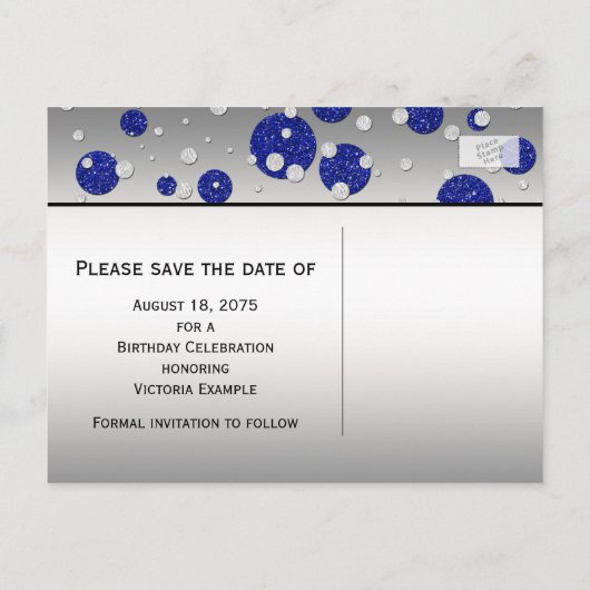 Carte Postale Faire-part Royal Blue Silver Enregistrer la date (Dos)