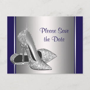 Carte Postale Faire-part Royal Blue Silver High Heel Shoe Enregistrer La Da