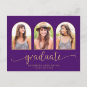 Carte Postale Faire-part Royal Purple Gold Arch 3 Photo Graduation (Devant)