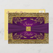 Carte Postale Faire-part Royal Purple, Gold Floral Enregistrer la date Cart (Devant / Derrière)