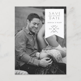 Carte Postale Faire-part Ruban Blanc Moderne   Photo Save The Date