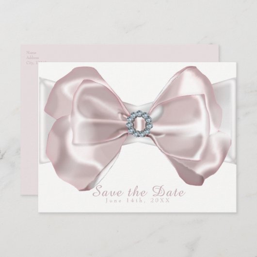 Carte Postale Faire-part Ruban et diamants rose vif Élégant Enregistrer la  (Devant / Derrière)