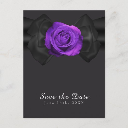 Carte Postale Faire-part Ruban noir & Rose violette Enregistrer la date TOU (Devant)