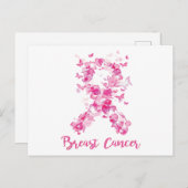 Carte Postale Faire-part Ruban Papillon de Sensibilisation au Cancer du Sei (Devant / Derrière)