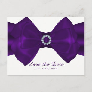 Carte Postale Faire-part Ruban Violet & Diamants Élégant Enregistrer la Dat
