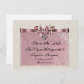 Carte Postale Faire-part Rubans Roses Roses Roses Roses Roses Parties scint (Devant / Derrière)