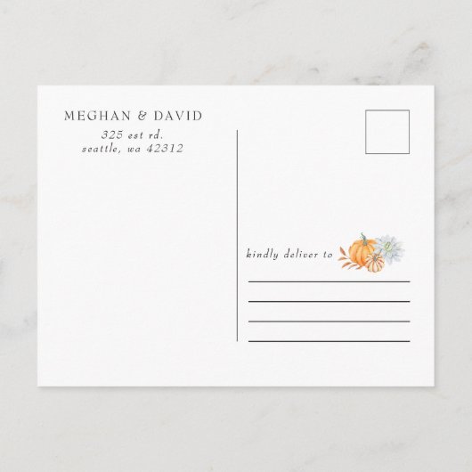 Carte Postale Faire-part Russe Aquarelle Citrouille orange Mariage de autom (Dos)