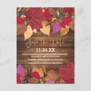 Carte Postale Faire-part Russe Pays Rouge Chute Brown Feuilles Thanksgiving