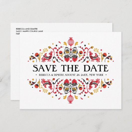 Carte Postale Faire-part Russie Art populaire Khokhloma Mariage (Devant / Derrière)