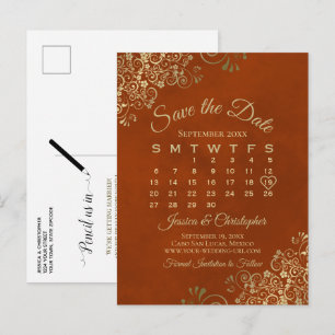 Carte Postale Faire-part Rust Orange & Gold Wedding Enregistrer le calendri